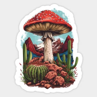 A fly agaric grows among rocks and cacti. Sticker